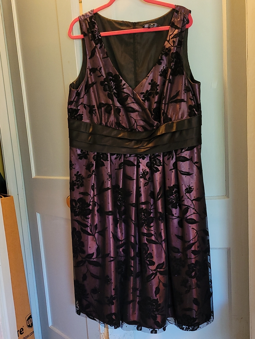 R&M Richards Black Lace Overlay & Purple Satin Midi Dress